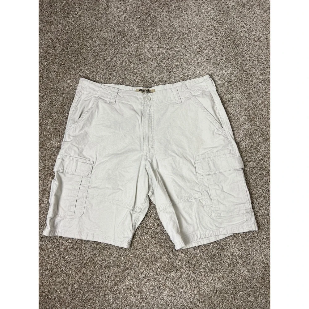 Wrangler Authentic Mens Cargo Shorts 38 Stone Beige Cotton Stretch